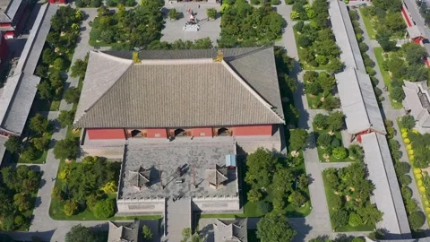 Drone aerial top-down view of an ancient town temple complex 스톡 동영상 335919379