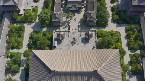 Drone aerial top-down view of an ancient town temple complex Video stock 335919384