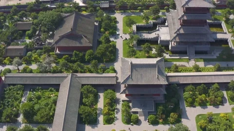Drone aerial top-down view of an ancient town temple complex Vídeos de archivo 335919385