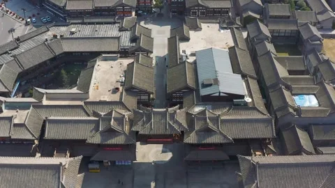Drone aerial top-down view of an ancient town temple complex 스톡 동영상 335919387