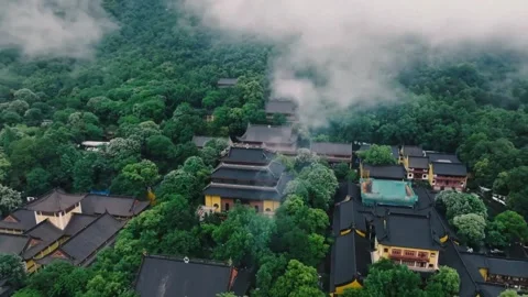 Drone aerial top-down view of an ancient town temple complex Stock-Footage 335919388