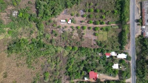 Drone aerial top-down view of a rural ranch landscape in Guerrero, Mexico Stock Footage 337742784