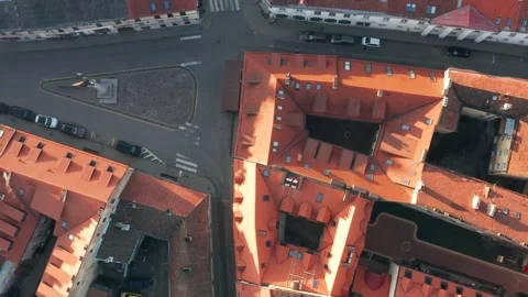 Drone aerial top view of empty old town street. Stock Footage 155580797