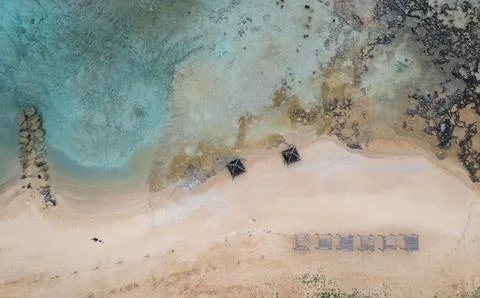 Drone aerial top view of empty tropical sandy beach in winter. limnara bay beach Фото