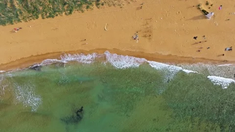 Drone aerial top view of Ramla bay - famous maltese beach. Gozo, Malta Stock Footage 270366452