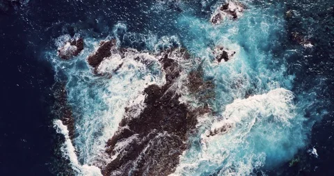 Drone Aerial Topview of Waves in the Atlantic Ocean Stock Footage 128320487