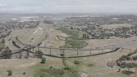 Drone aerial traffic on elevated highways from high Stock Footage 277385931
