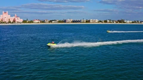 Drone Aerial Two People on Wave Runners Jet Skis in St Pete Florida Stock Footage 280494747