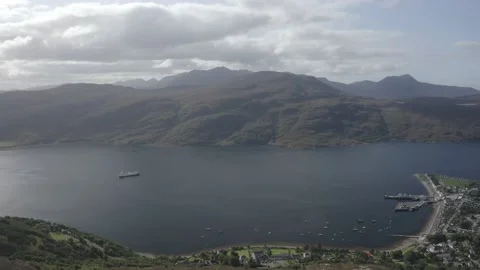 Drone Aerial of Ullapool Town from Ullapool Hill Stock-Footage 140593051