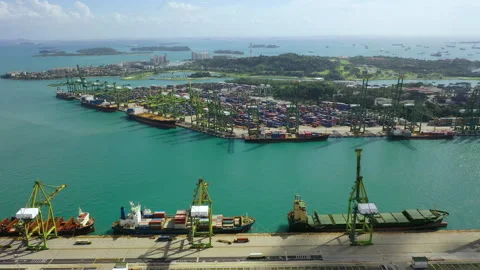 Drone Aerial view 4k Footage of Shipping Containers In Port Of Singapore. Stock Footage 242578736