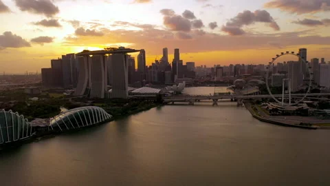Drone Aerial view 4k Footage of Gardens By The Bay, Flying Towards Skyline Singa Stock Footage 242580438