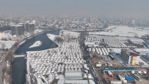 Drone Aerial View of AFAD Earthquake Relief Tent Camp in Elbistan, February 10, Stock Footage 336451532