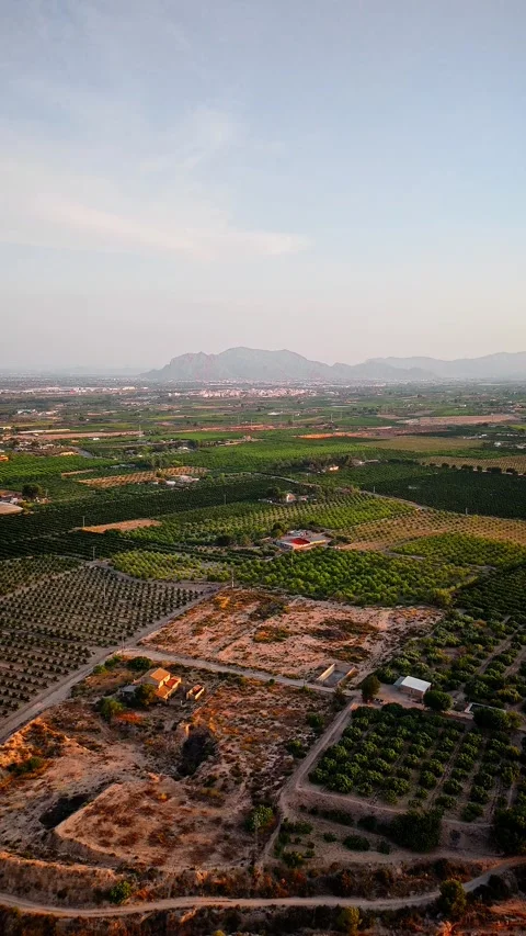 Drone Aerial View of Agricultural Fields with Irrigation Ponds in Spain Stock Footage 314607627
