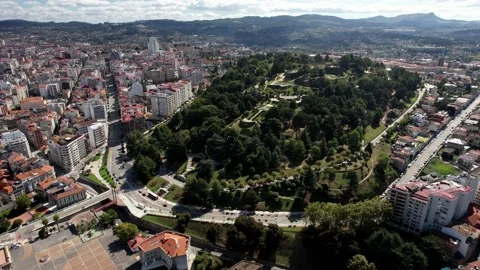 Drone aerial view approaching Monte do Castro park in Vigo, Spain Stock Footage 213099415