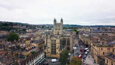 Drone aerial view of Bath Abbey and historic city centre in Bath England Stock Footage 331453389