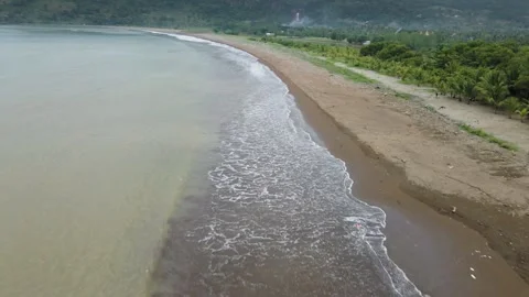 Drone Aerial View of Beach with Sediment-Laden Water Stock Footage 326328344
