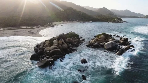 Drone aerial view beach in Tayrona Colombia Stock Footage 85576352