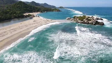 Drone aerial view beach in Tayrona Colombia Stock Footage