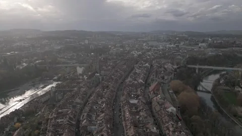 Drone Aerial View of Bern Old Town (Altstadt), Switzerland Stock Footage 325846450