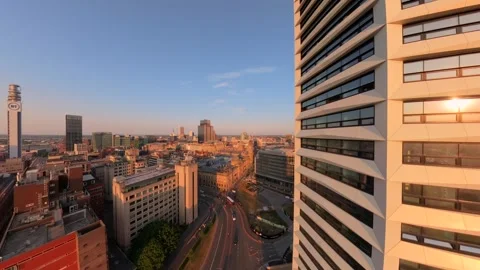 Drone aerial view of Birmingham with BT Tower from the new Octagon building. Stock Footage 339629054