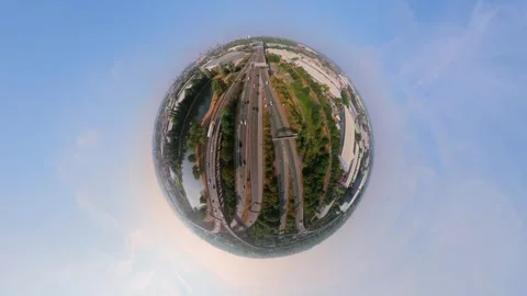 Drone aerial view of Birmingham Spaghetti Junction, tiny planet view Stock Footage 342003528