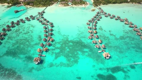 Drone aerial view Bora Bora Tahiti, 4k. Tropical paradise island turquoise water Stock Footage 252235103