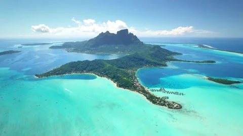 Drone aerial view Bora Bora Tahiti. Tropical paradise island, turquoise water Видео 252236215