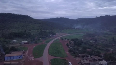 Drone aerial view of BR 163 road and Bela Vista do Caracol city in the Amazon  Stock Footage 166526862