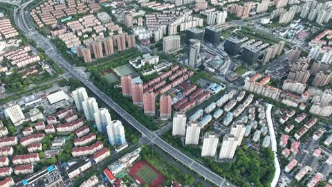 Drone aerial view of Buildings in rows skyline in the city Stock-Footage 196786065