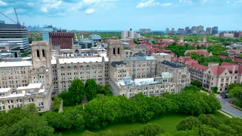 Drone Aerial View of Buildings of University of Chicago in Chicago 4K Stock Footage 279756053