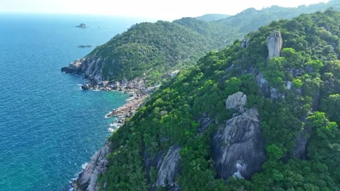 Drone aerial view captures stunning island. 4K. Stock Footage 265947788