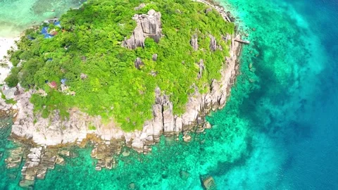 Drone aerial view captures stunning island. 4K. Stock-Footage 265969792