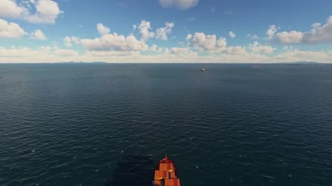 Drone aerial view of a cargo container ship in Changi Bay. Singapore Vídeo Stock 276892801