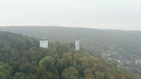 Drone Aerial view of the Castle of Plesse in Germany. Stock Footage