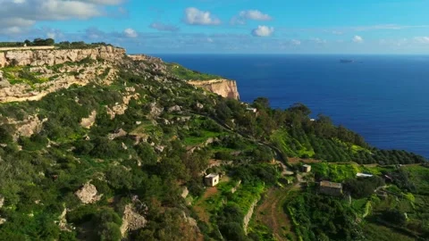 Drone aerial view of Cliffs, Malta island. Nature green, Mediterranean sea Stock Footage 301878638