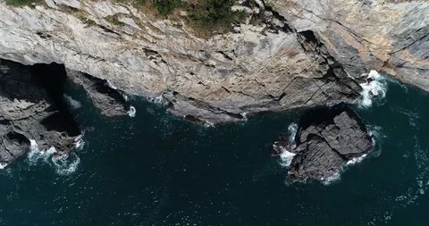 Drone aerial view Cliffs of the Taejongdae scenic spot in Busan Video stock 100967959