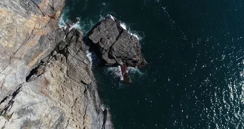 Drone aerial view Cliffs of the Taejongdae scenic spot in Busan Stock Footage 100967972