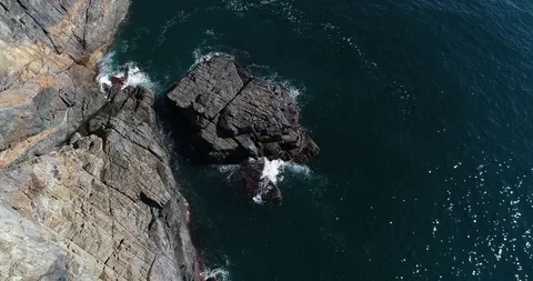 Drone aerial view Cliffs of the Taejongdae scenic spot in Busan Stock Footage 100967985