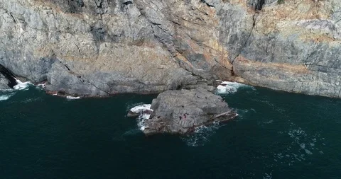 Drone aerial view Cliffs of the Taejongdae scenic spot in Busan Stock Footage 100967991