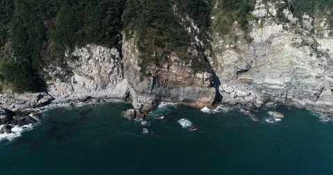 Drone aerial view Cliffs of the Taejongdae scenic spot in Busan Stock Footage 100968123