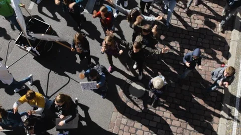 Drone / aerial view of the climate strike in Germany against the climate warming Stock Footage 116493997