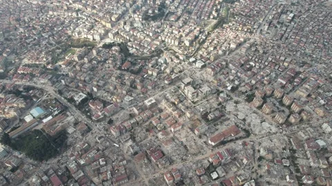 Drone Aerial View of Collapsed Buildings After Earthquake, February 8, 2023, 스톡 동영상 336516818