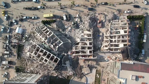 Drone Aerial View of Collapsed Buildings After Earthquake, February 8, 2023, Stock Footage 336517606