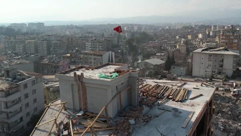 Drone Aerial View of Collapsed Buildings After Earthquake, February 8, 2023, Stock Footage 336517876