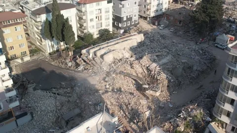 Drone Aerial View of Collapsed Buildings After Earthquake, February 8, 2023, Stock Footage 336518288
