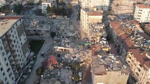Drone Aerial View of Collapsed Buildings After Earthquake, February 8, 2023, Stock Footage 336518446