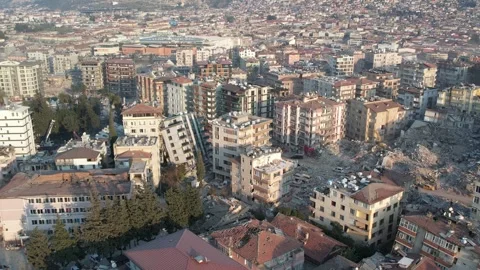 Drone Aerial View of Collapsed Buildings After Earthquake, February 8, 2023, Stock Footage 336519098