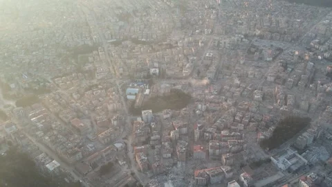 Drone Aerial View of Collapsed Buildings After Earthquake, February 8, 2023, Stock Footage 336519705