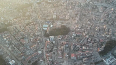 Drone Aerial View of Collapsed Buildings After Earthquake, February 8, 2023, Stock Footage 336519749