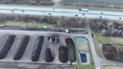 Drone Aerial View of compost piles 스톡 동영상 329014083